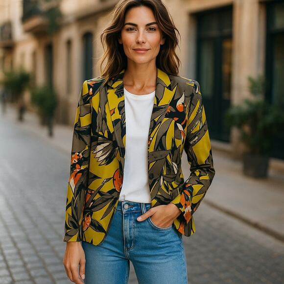 Dana Buchman Colorful Cotton Printed Blazer Size 4 - Picture 1 of 6